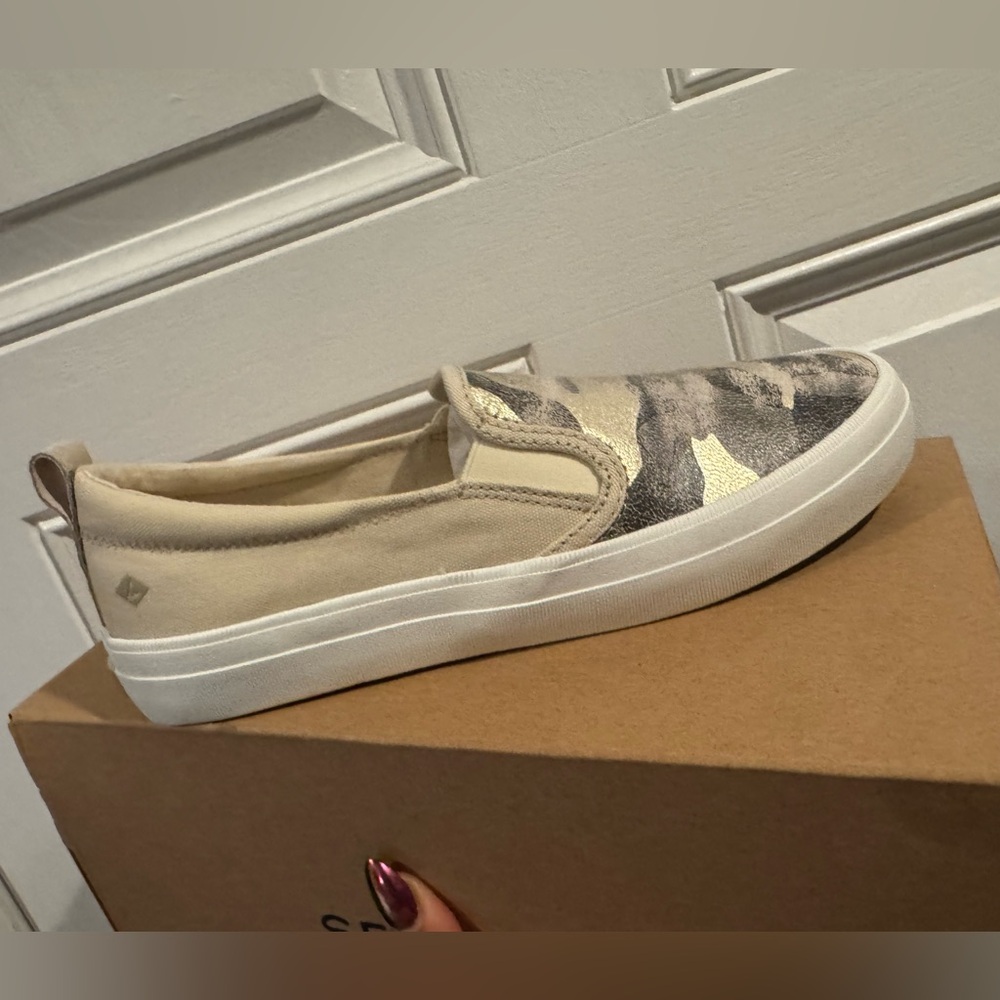 Sperry Gold and Cream Slip-On Sneakers